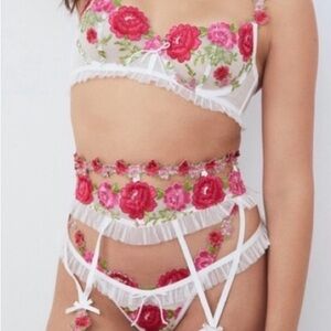 NWOT For Love & Lemons Valentine's Day Rose Embroidered Lingerie (3 piece set)